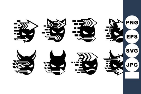 Abstract Fast Motion Devil Face Icons: Dynamic Graphics