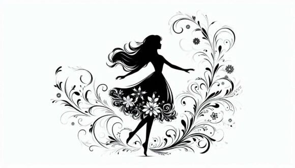 🖤 Silhouette Breeze, Girl in Motion: A Creative Asset for Dynamic Design